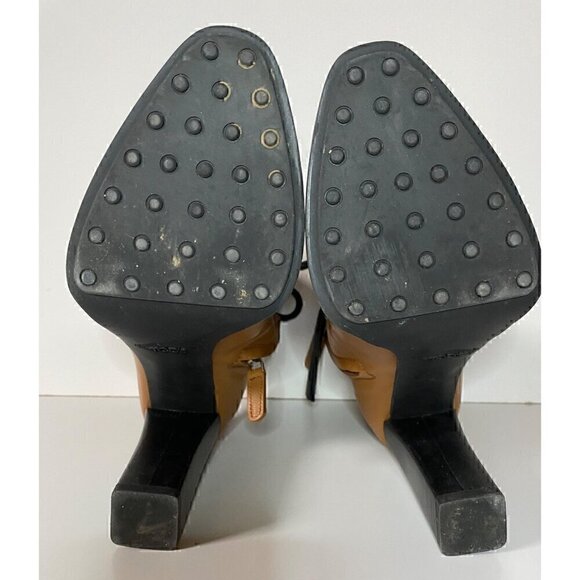 Tods Lace Up Tasseled Leather Ankle Boots 36.5 Brown Black Leather Laces 4" heel - Picture 11 of 16